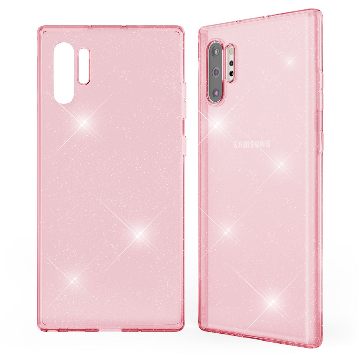 Backcover, Note Pink Silikon Hülle, Plus, 10 Samsung, Glitzer NALIA Galaxy Klare