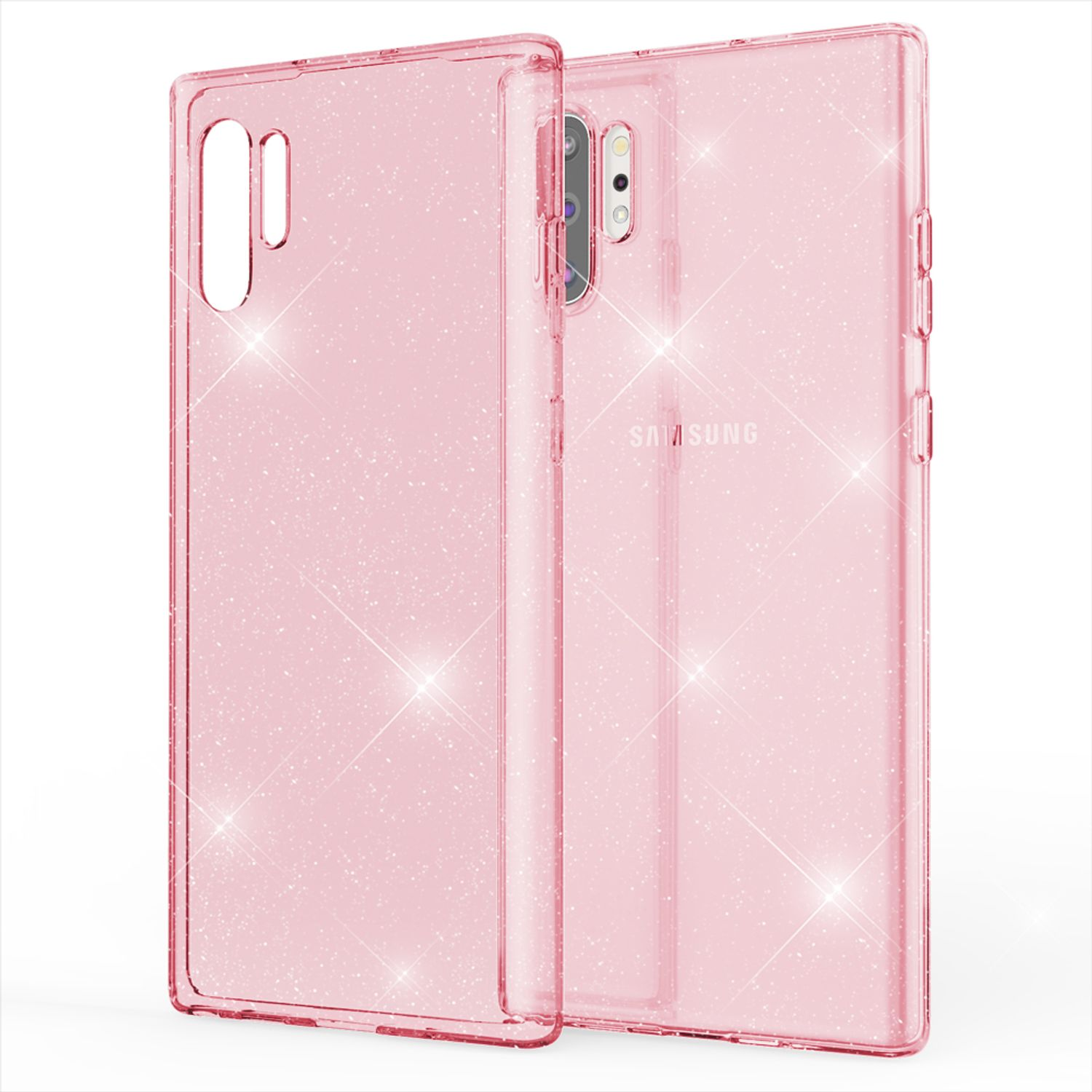NALIA Klare Glitzer Silikon Backcover, Plus, 10 Note Pink Samsung, Galaxy Hülle
