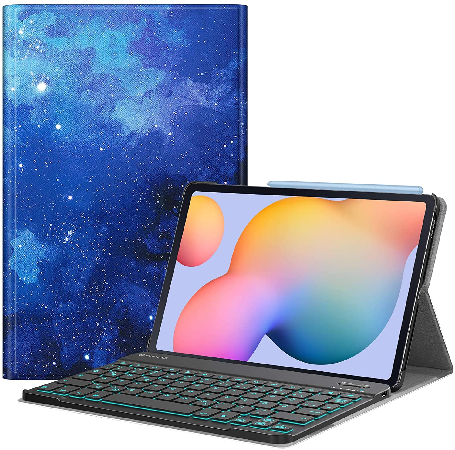 FINTIE Hülle + Tastatur Tablethülle Kunstleder, Sternenhimmel Samsung Bookcover für