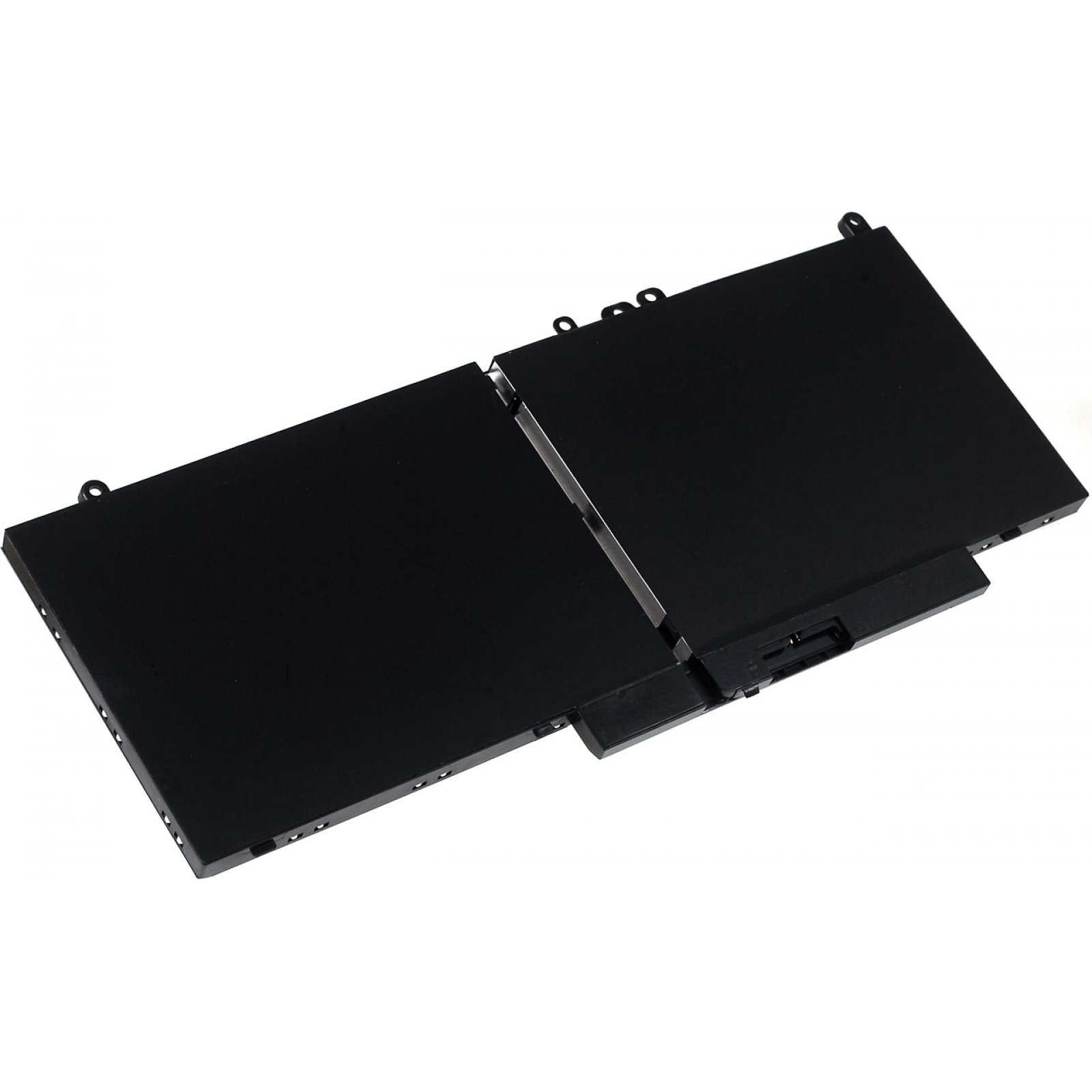 Dos componentes electrónicos negros, rectangulares. Están uno al lado del otro. Fondo blanco.