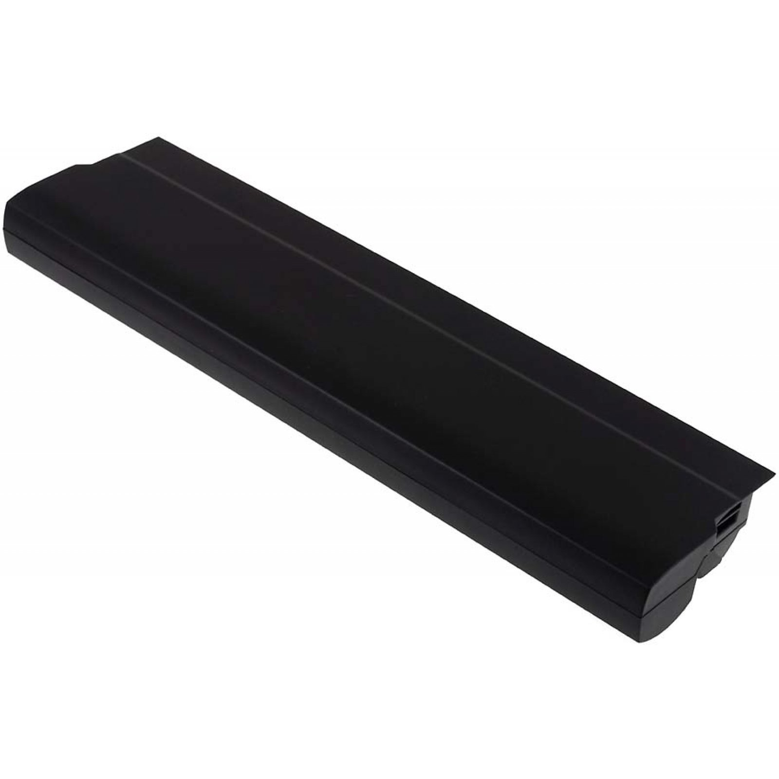 Paquete de baterías negro. El paquete es rectangular con la parte superior plana y la inferior ligeramente curvada.