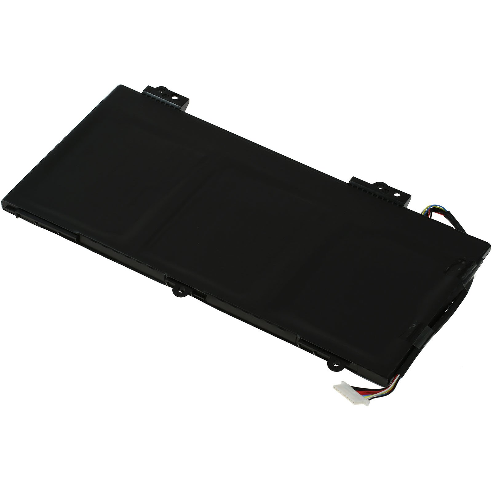 Batería negra para portátil con conector y cables conectados.