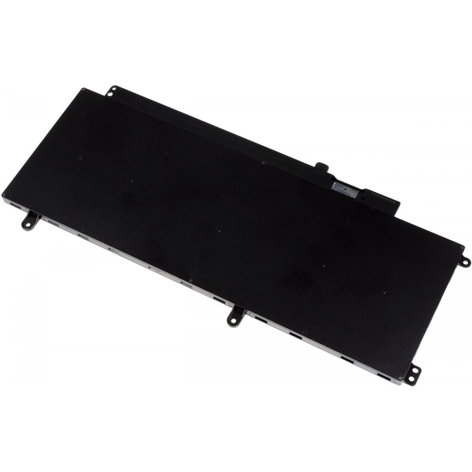 Una batería negra para portátil. Es rectangular con bordes redondeados.
