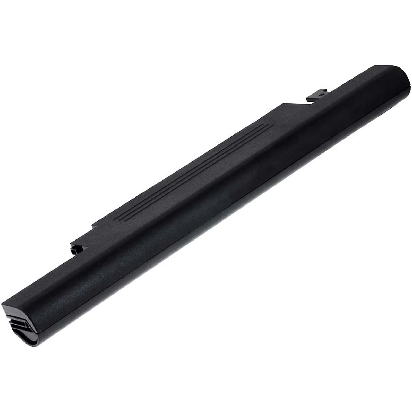 Batería larga negra para portátil con superficie superior estriada.