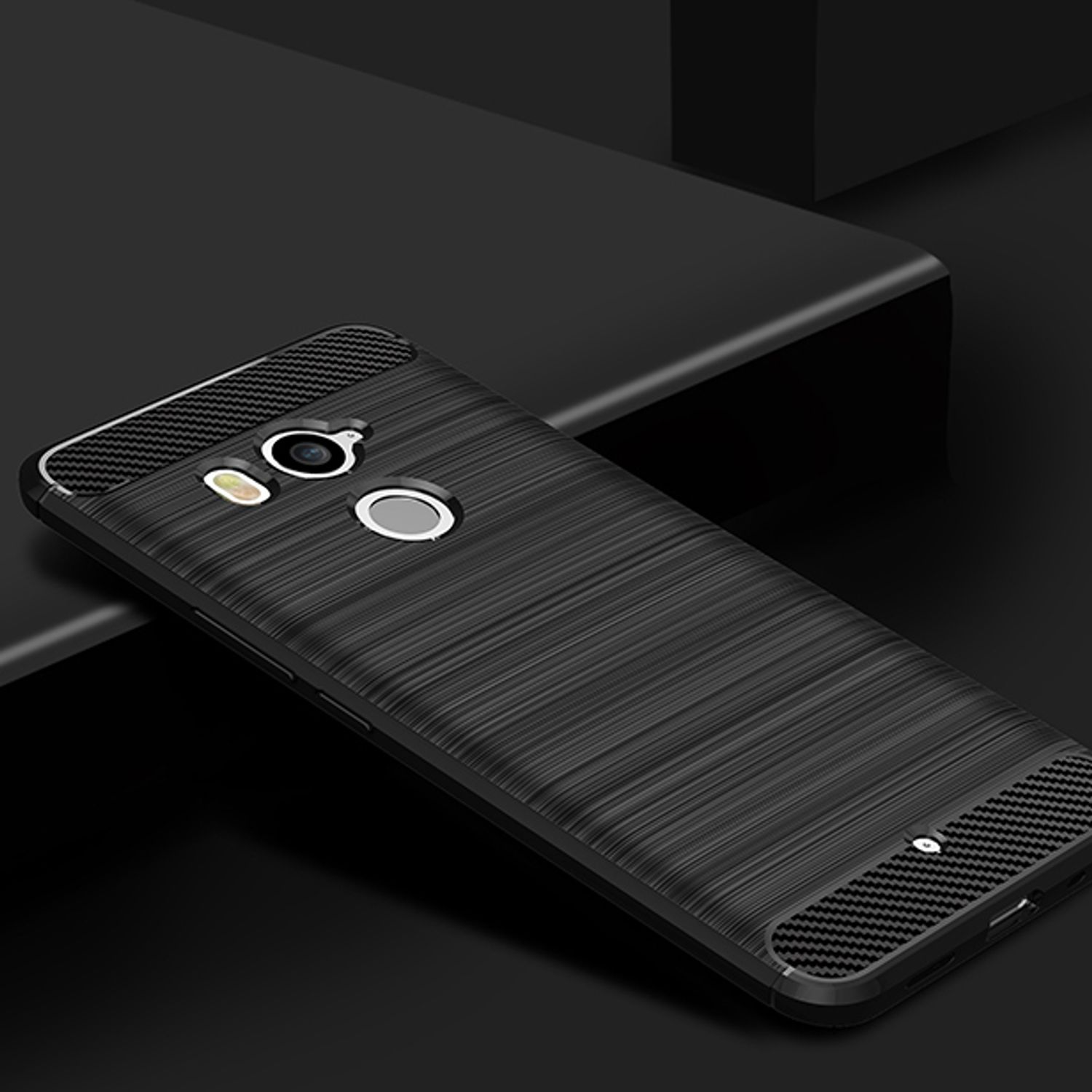 NALIA Carbon-Look Silikon Hülle, Backcover, HTC, Schwarz U11 Plus