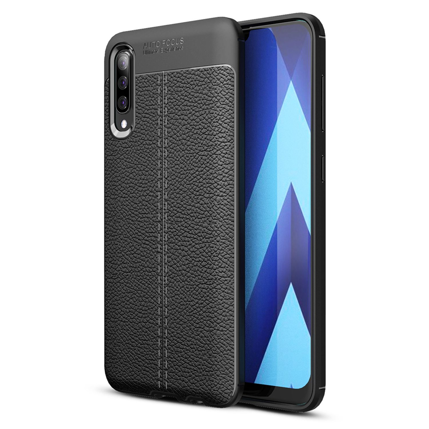 Leder-Look Samsung, Schwarz A50, Galaxy Hülle, Backcover, NALIA Silikon