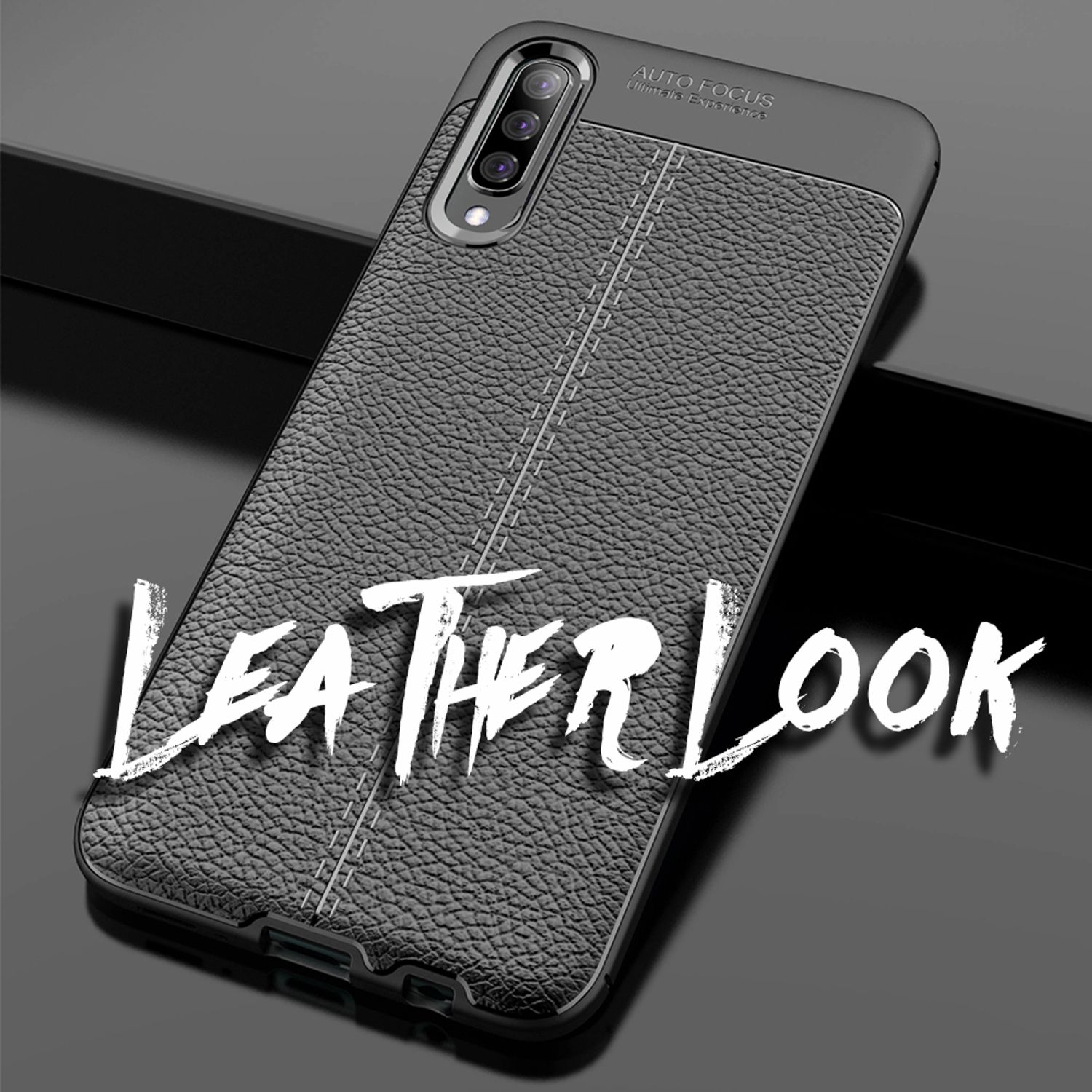 Leder-Look Samsung, Schwarz A50, Galaxy Hülle, Backcover, NALIA Silikon