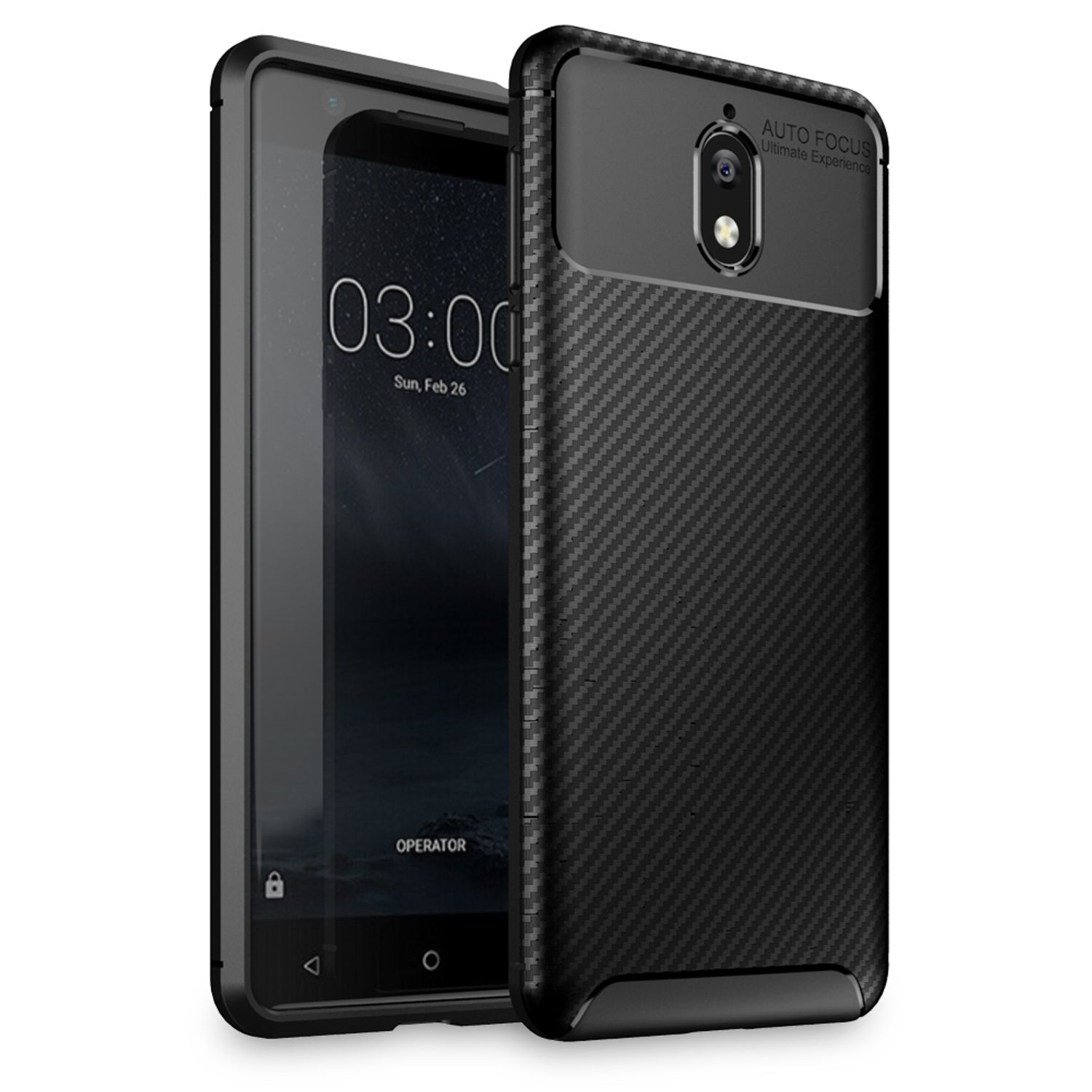 NALIA Carbon-Look Silikon Hülle, Nokia, 3.1 (2018), Schwarz Backcover