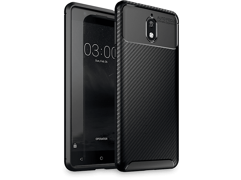 NALIA Carbon-Look Silikon Hülle, Backcover, Nokia, 3.1 (2018), Schwarz