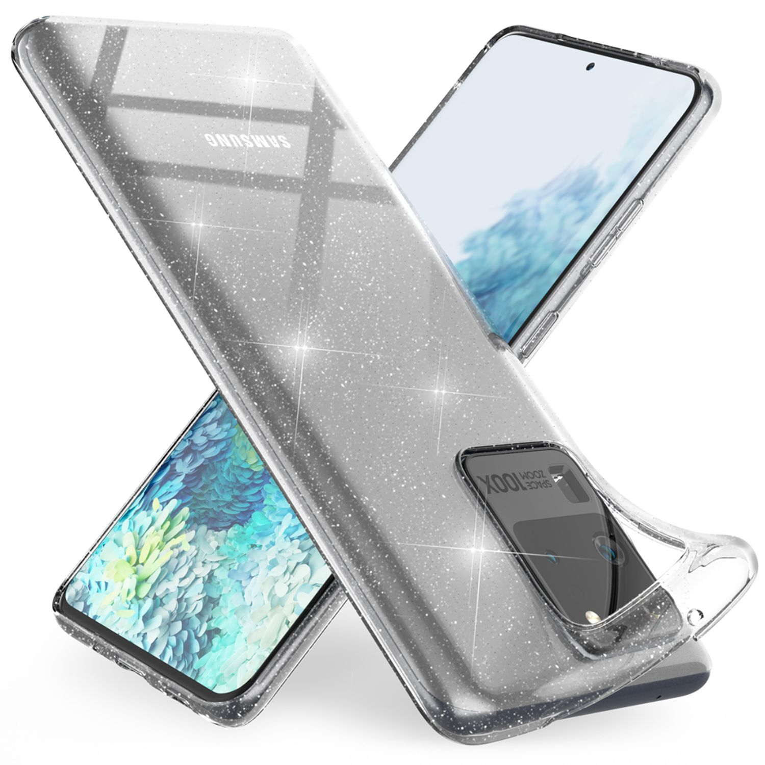 Samsung, NALIA S20 Klare Ultra, Galaxy Glitzer Backcover, Silikon Transparent Hülle,