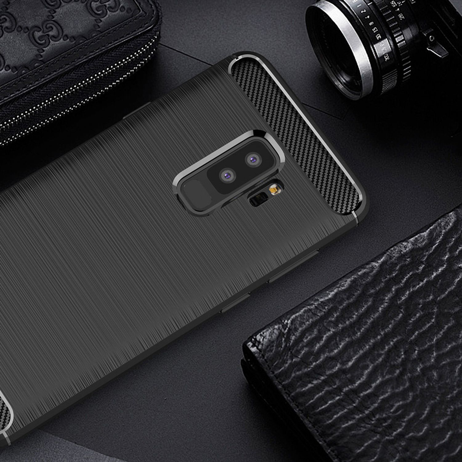 NALIA Carbon-Look Silikon Plus, Hülle, Backcover, Galaxy S9 Schwarz Samsung