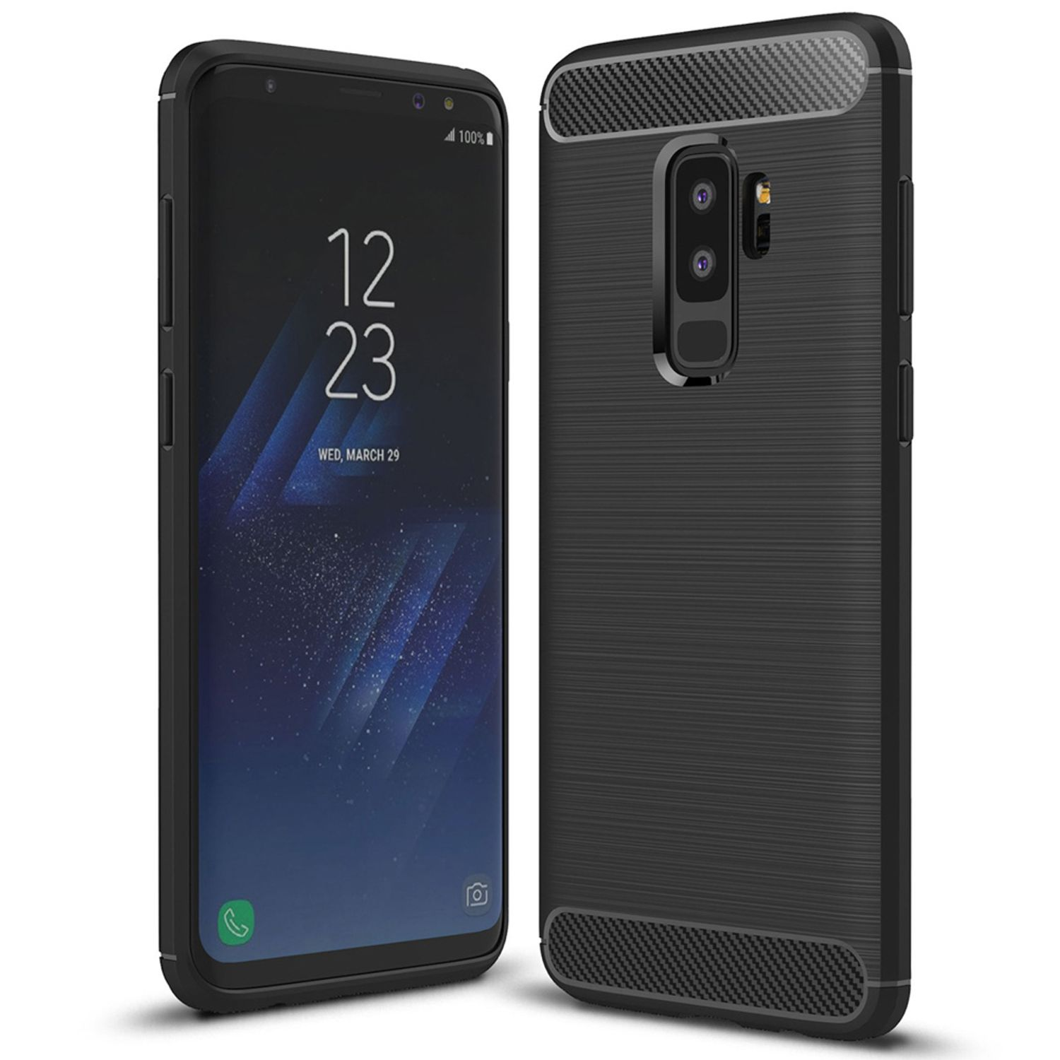S9 Schwarz Galaxy Plus, Samsung, Hülle, NALIA Backcover, Carbon-Look Silikon
