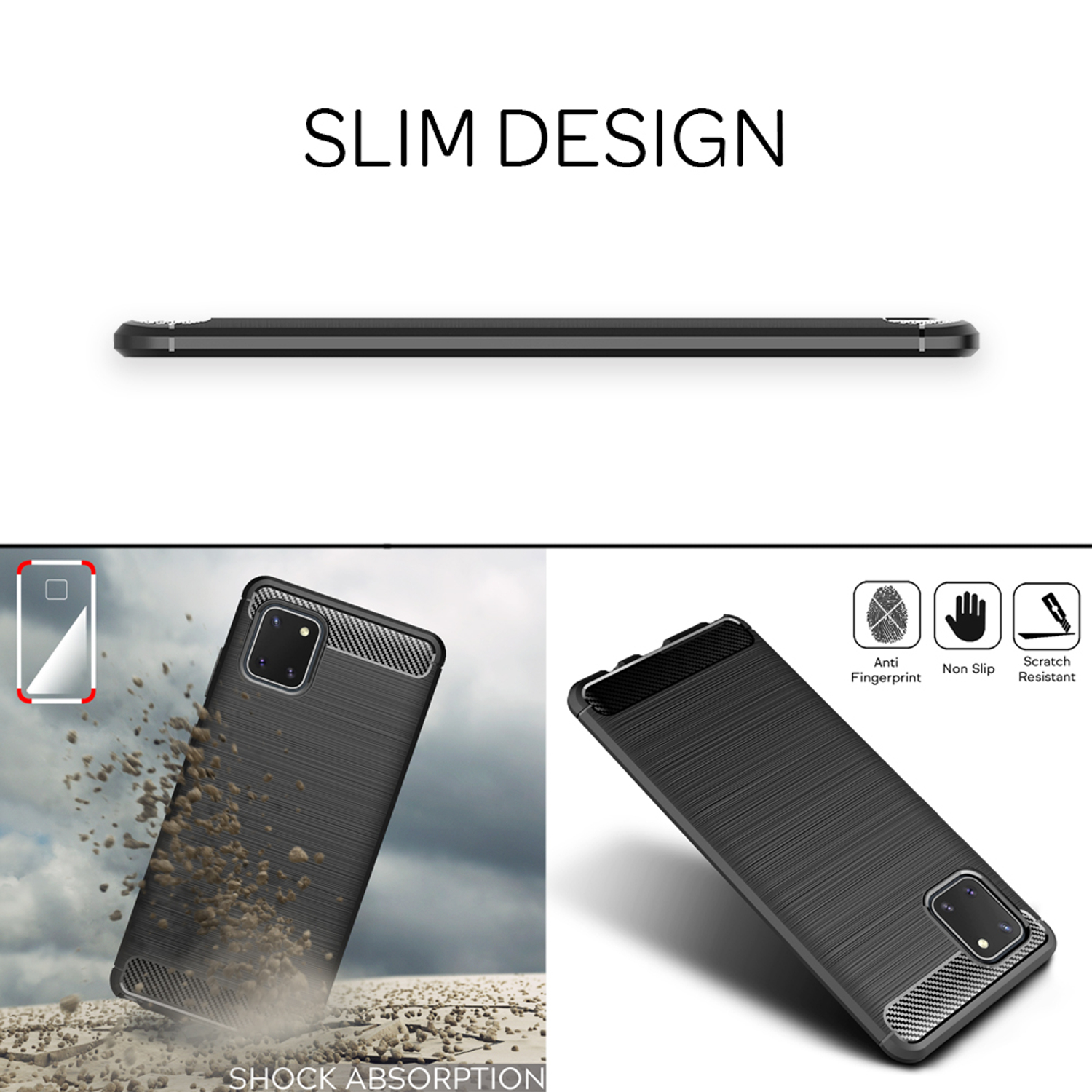 Schwarz Samsung, Hülle, Silikon Carbon-Look Backcover, Lite, NALIA 10 Note