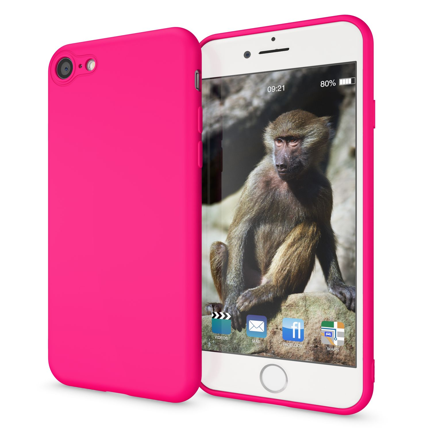 Backcover, 7 (2020), NALIA 8 Hülle, iPhone Silikon Neon Pink Apple, iPhone iPhone SE