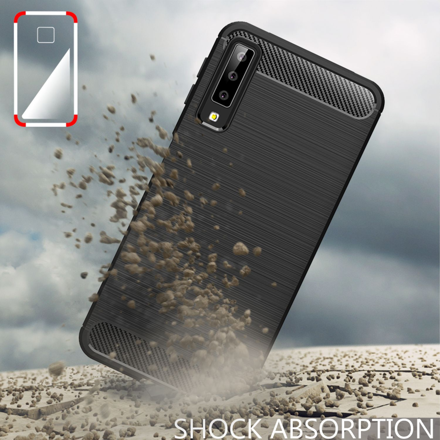 Schwarz NALIA Silikon Carbon-Look A7 Galaxy Samsung, Hülle, (2018), Backcover,