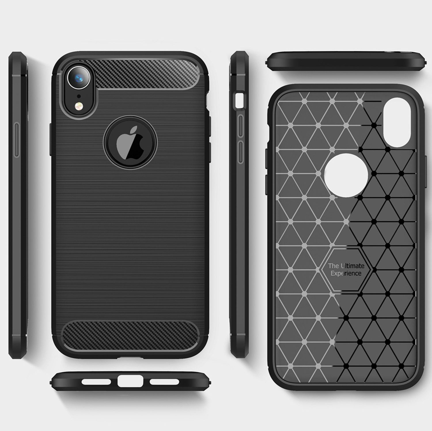 NALIA Carbon-Look Silikon Hülle, Schwarz iPhone Backcover, Apple, XR