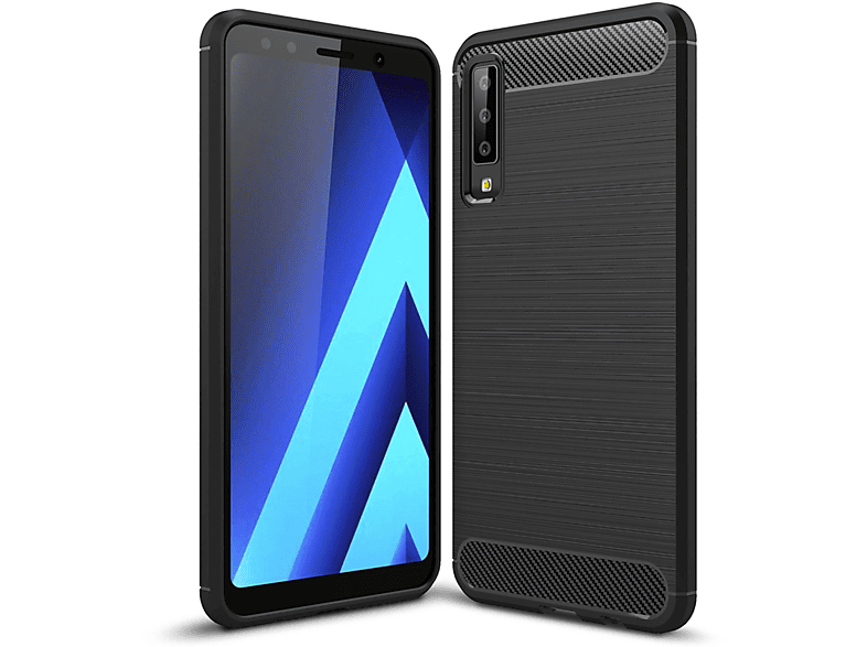 NALIA Carbon-Look Silikon Hülle, Backcover, Samsung, Galaxy A7 (2018), Schwarz
