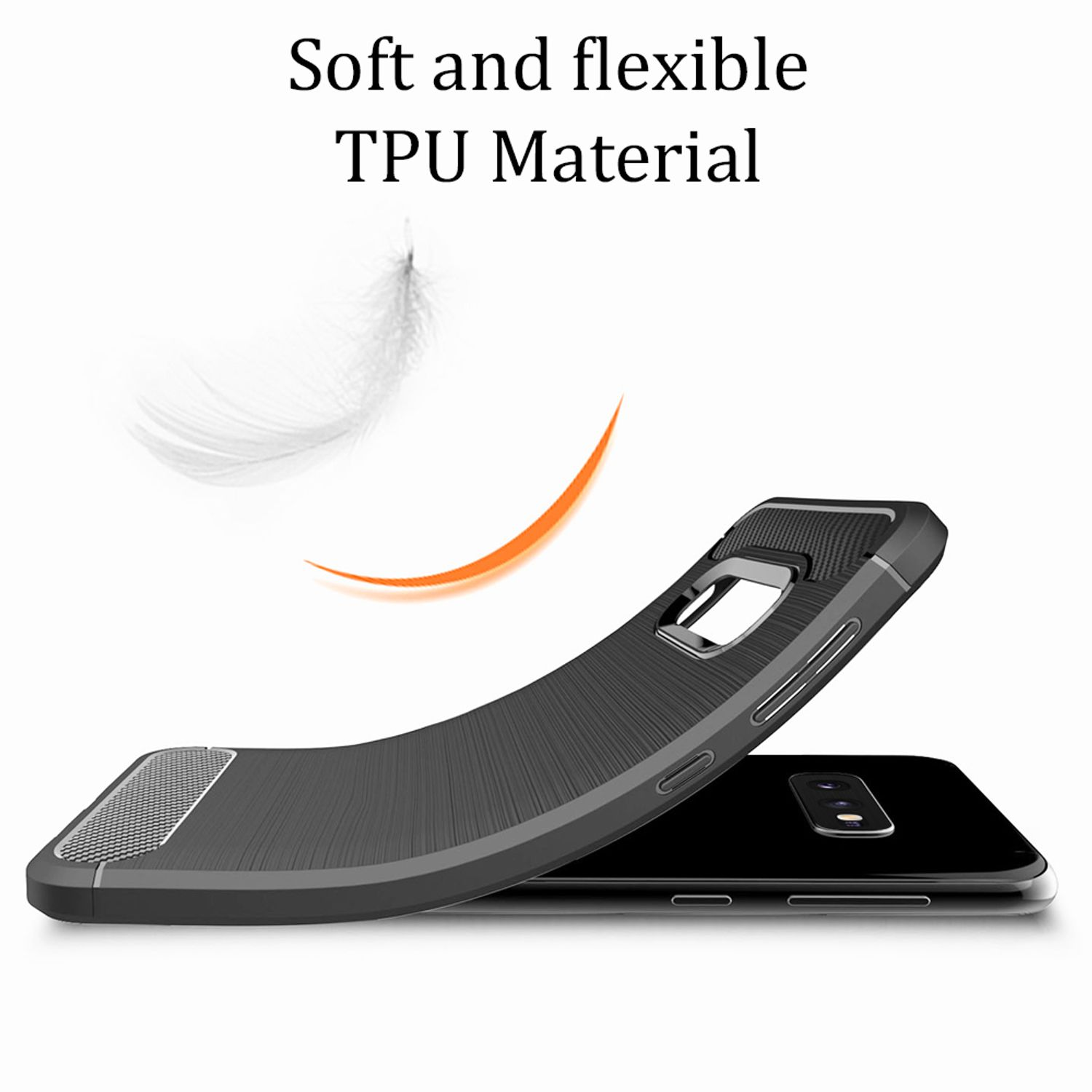 Eine schwarze Handyhülle. Sie hat ein weiches und flexibles TPU-Material, mit einem Telefon im Inneren.