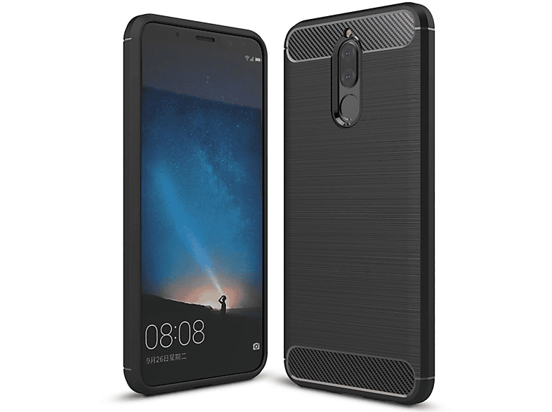 NALIA Carbon-Look Silikon Hülle, Backcover, Huawei, Mate 10 Lite, Schwarz