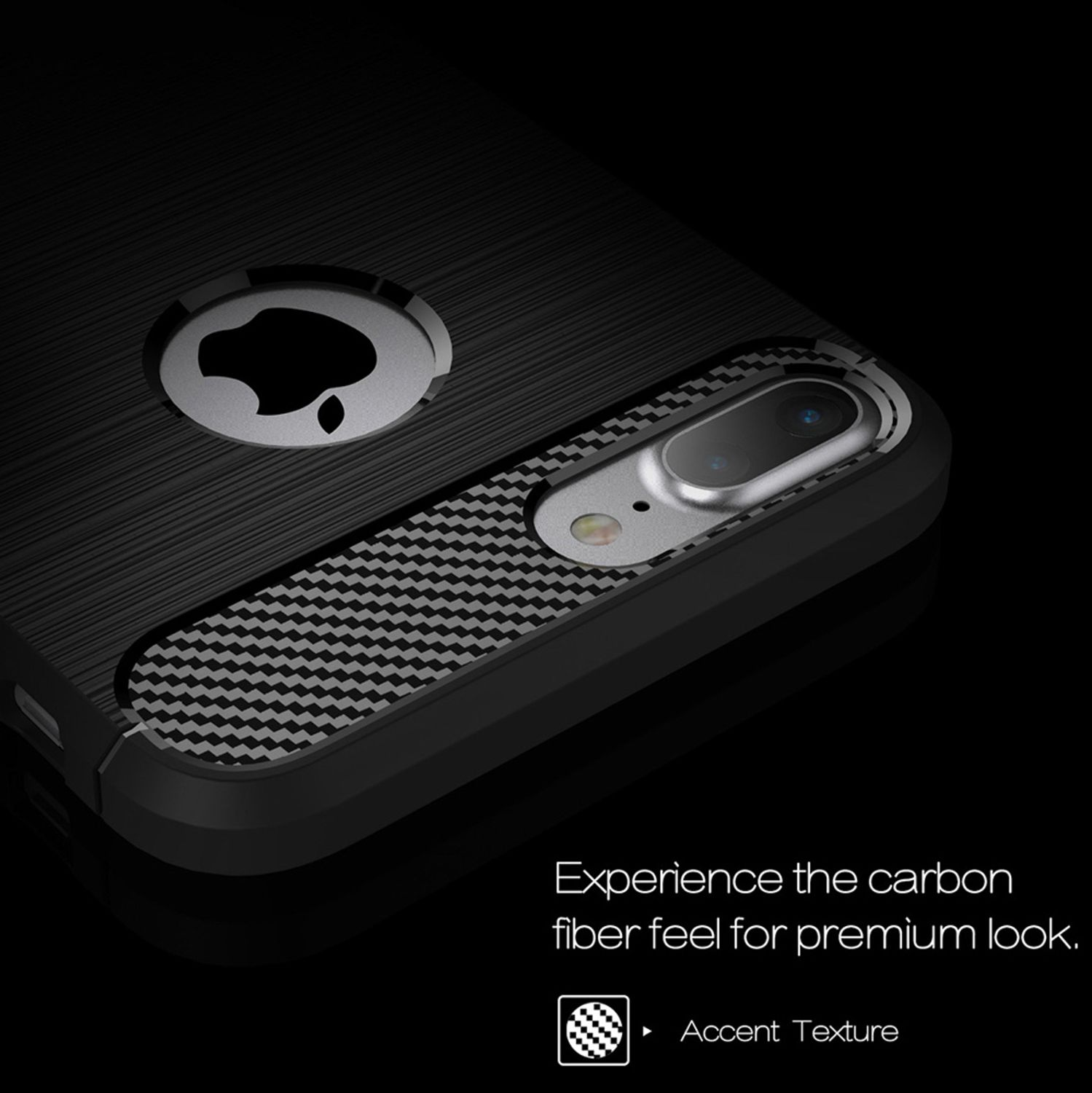 NALIA Carbon-Look Backcover, Apple, Plus, Silikon Plus 8 Hülle, 7 iPhone iPhone Schwarz