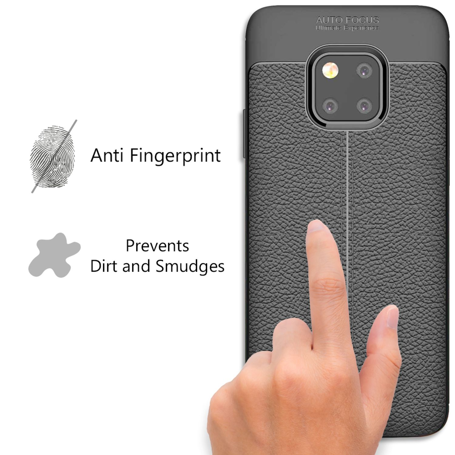 Nahaufnahme einer Handyhülle, die Anti-Fingerabdruck und Schmutzprävention zeigt.