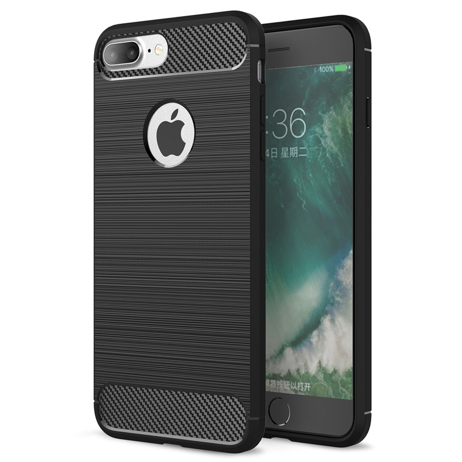 NALIA Carbon-Look Silikon Hülle, Schwarz iPhone iPhone 8 Apple, Plus, Plus 7 Backcover