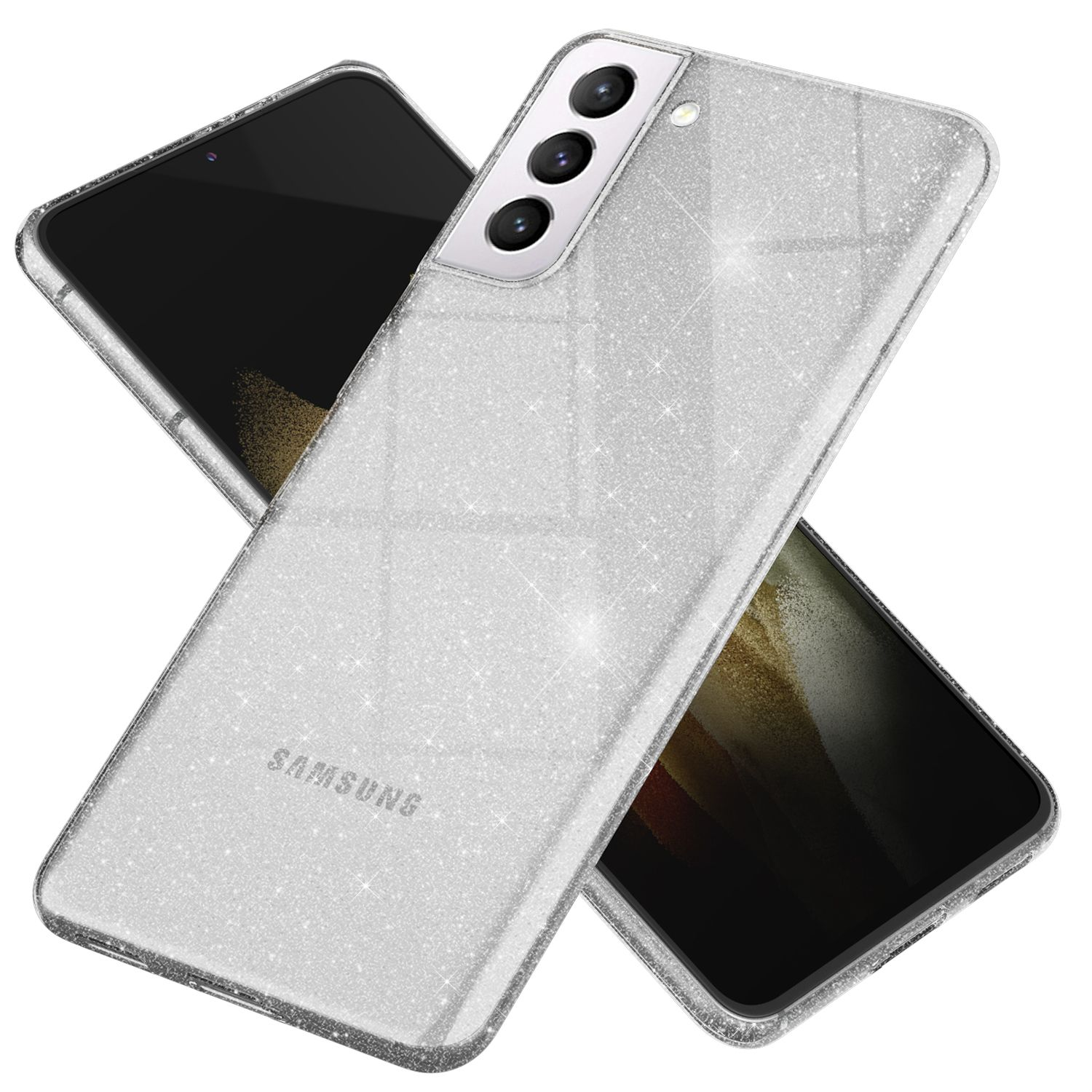 Silikon Backcover, Klare Galaxy S21 NALIA Hülle, Samsung, Plus, Glitzer Transparent