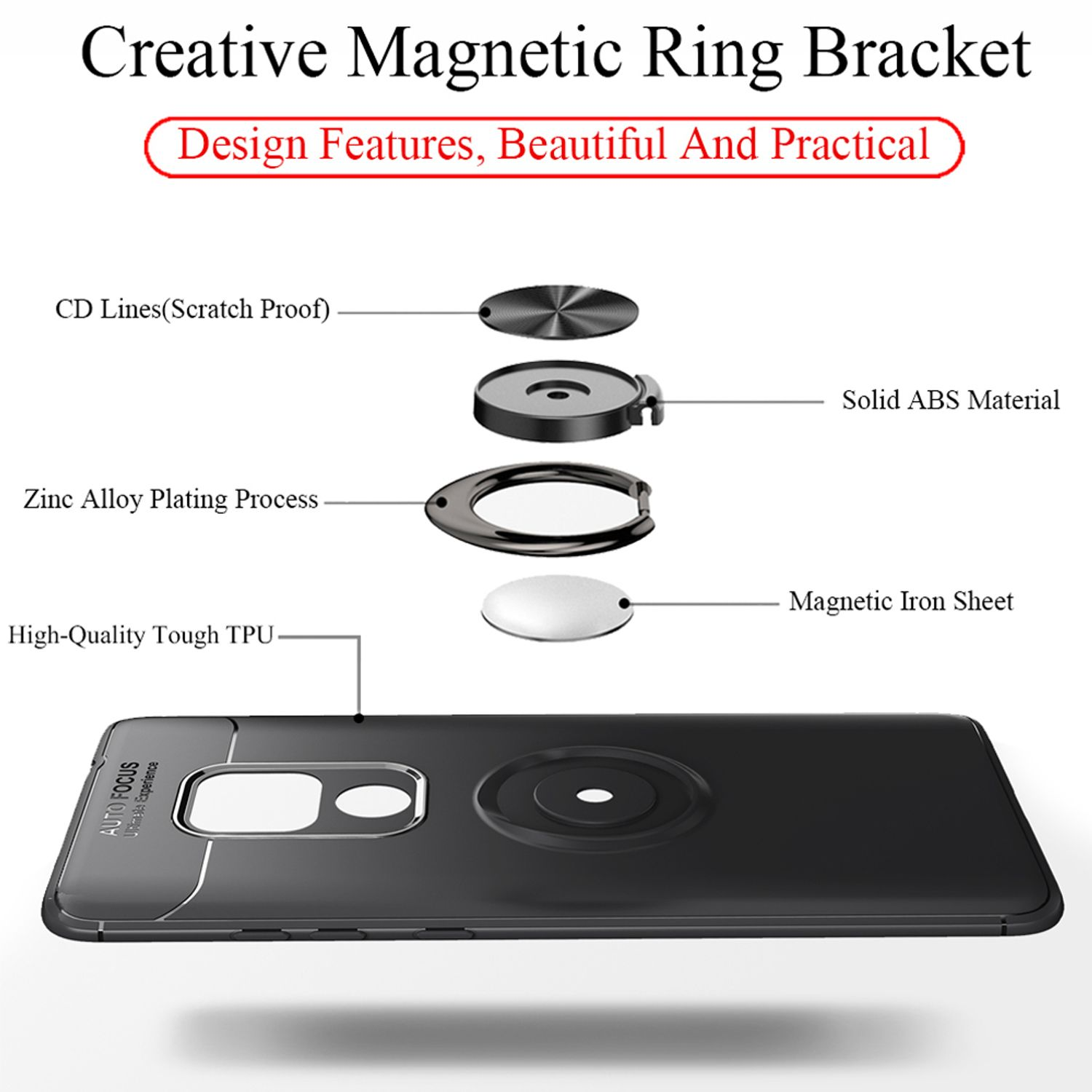 NALIA Matte Ring 20, Mate Backcover, Silikon Schwarz Hülle, Huawei