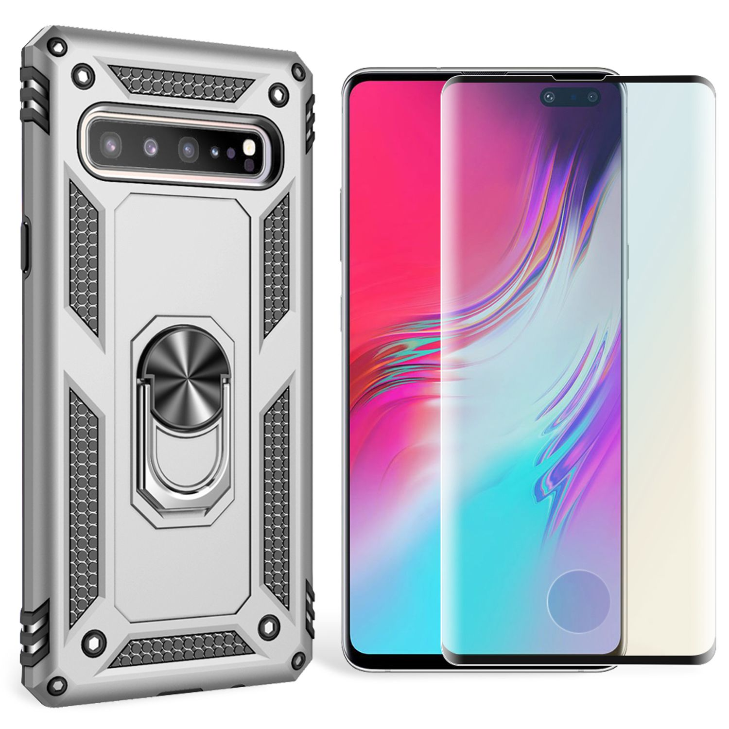 Samsung, Backcover, Silber Ring NALIA Stoßfeste Galaxy S10 Military-Style Hülle, 5G,