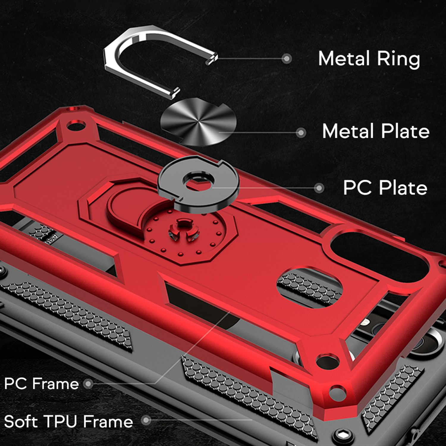 NALIA Stoßfeste Backcover, A20e, Hülle, Samsung, Ring Military-Style Silber Galaxy