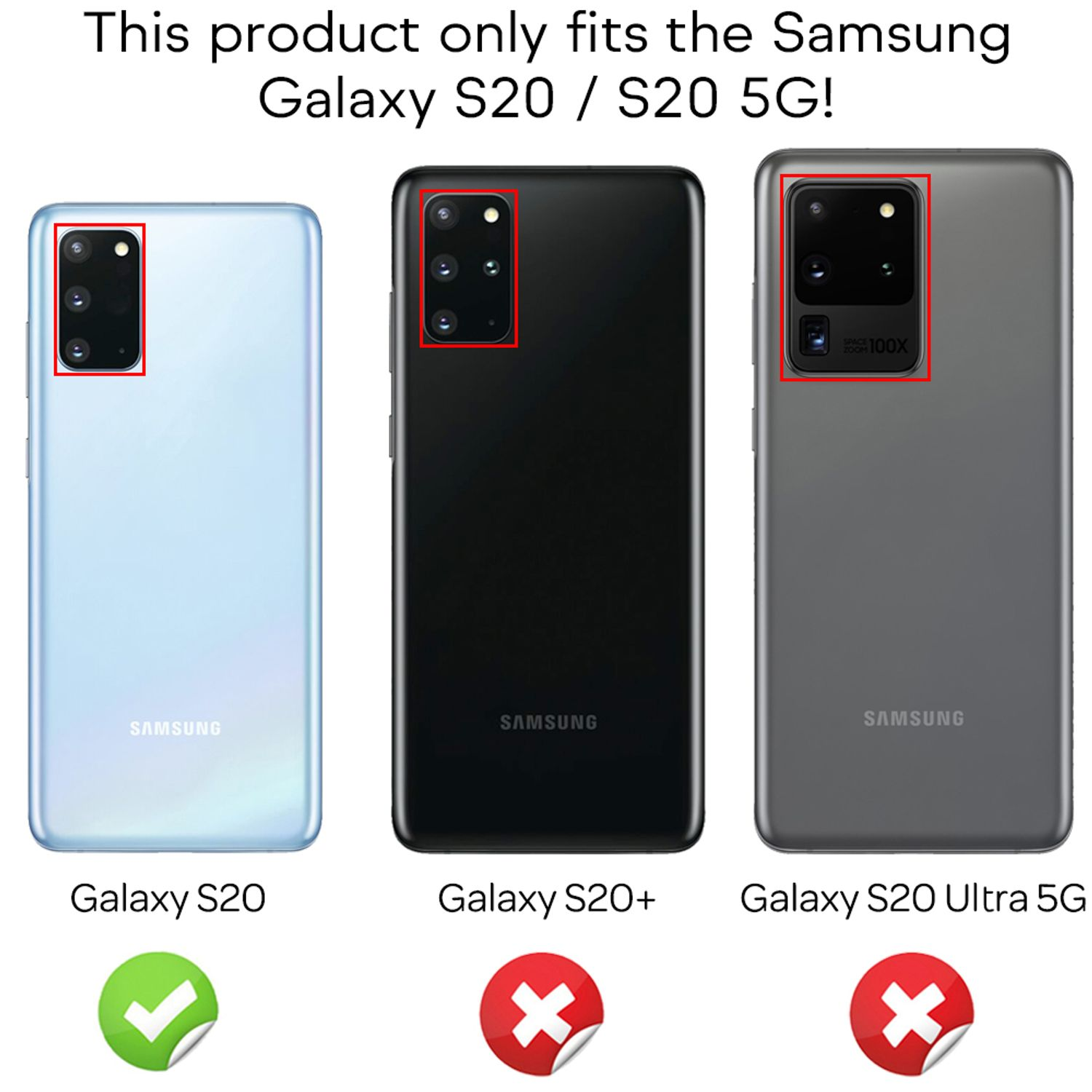 Drei Telefone, Samsung Galaxy S20, S20+ und S20 Ultra 5G. Nur das S20 ist kompatibel.