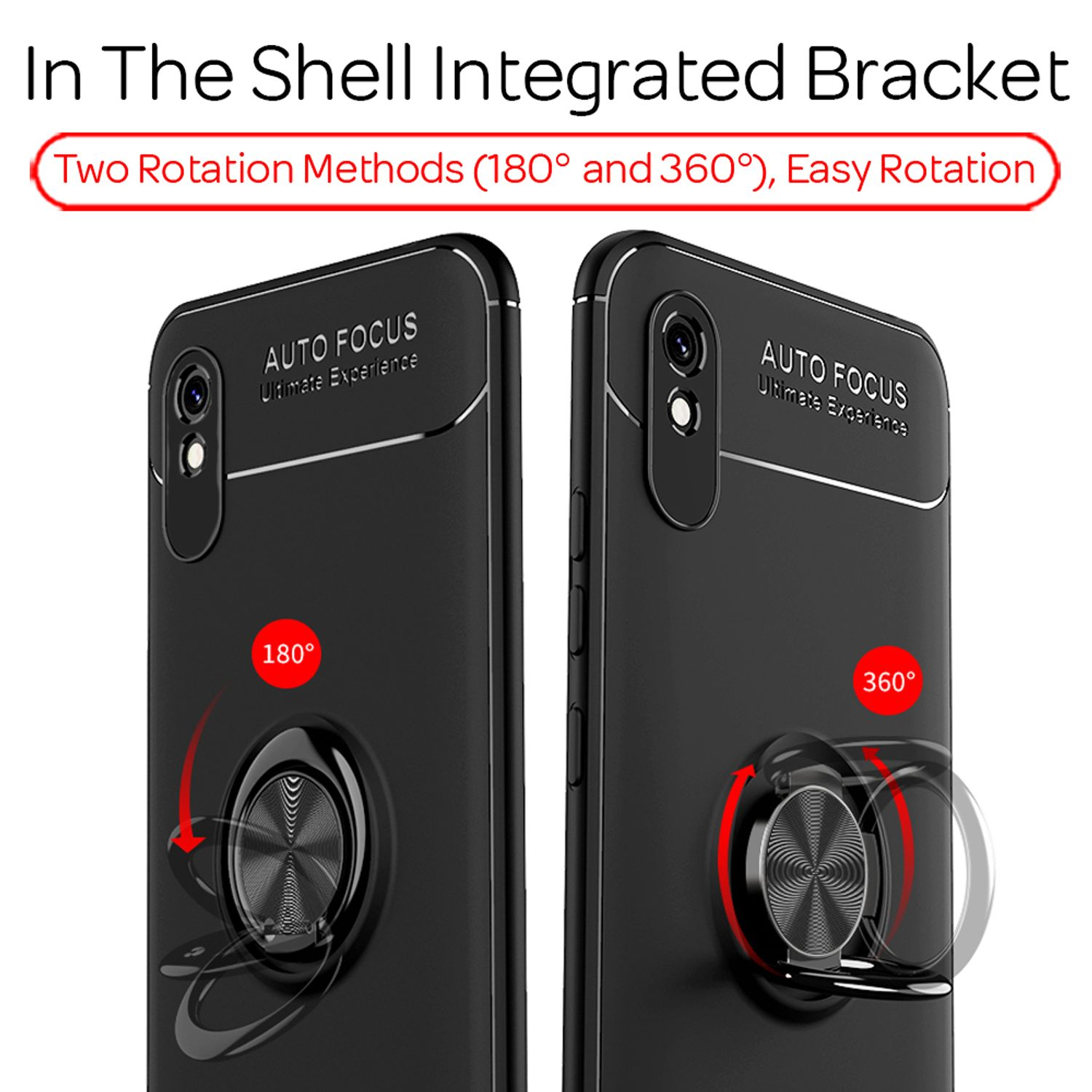 Zwei schwarze Handyhüllen mit drehbaren Ringen.