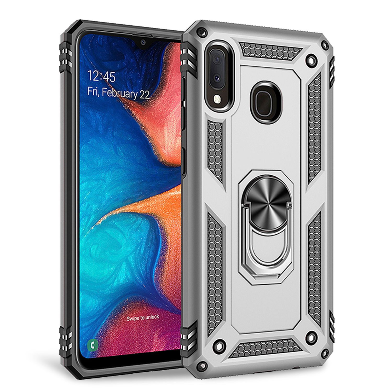 Military-Style Samsung, Backcover, Ring A20e, Stoßfeste Hülle, Galaxy NALIA Silber