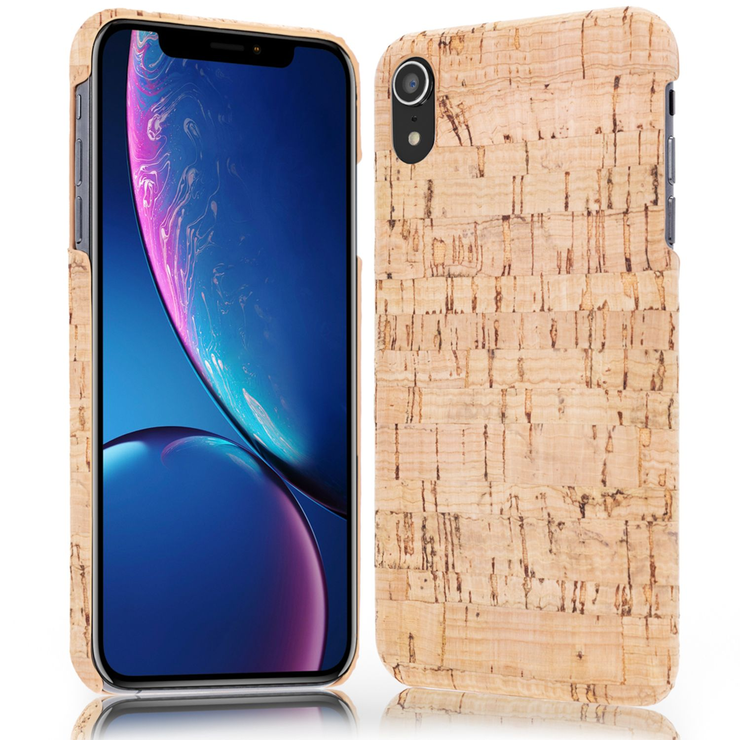 iPhone XR mit Kork-Handyhülle. Die Hülle ist beige.