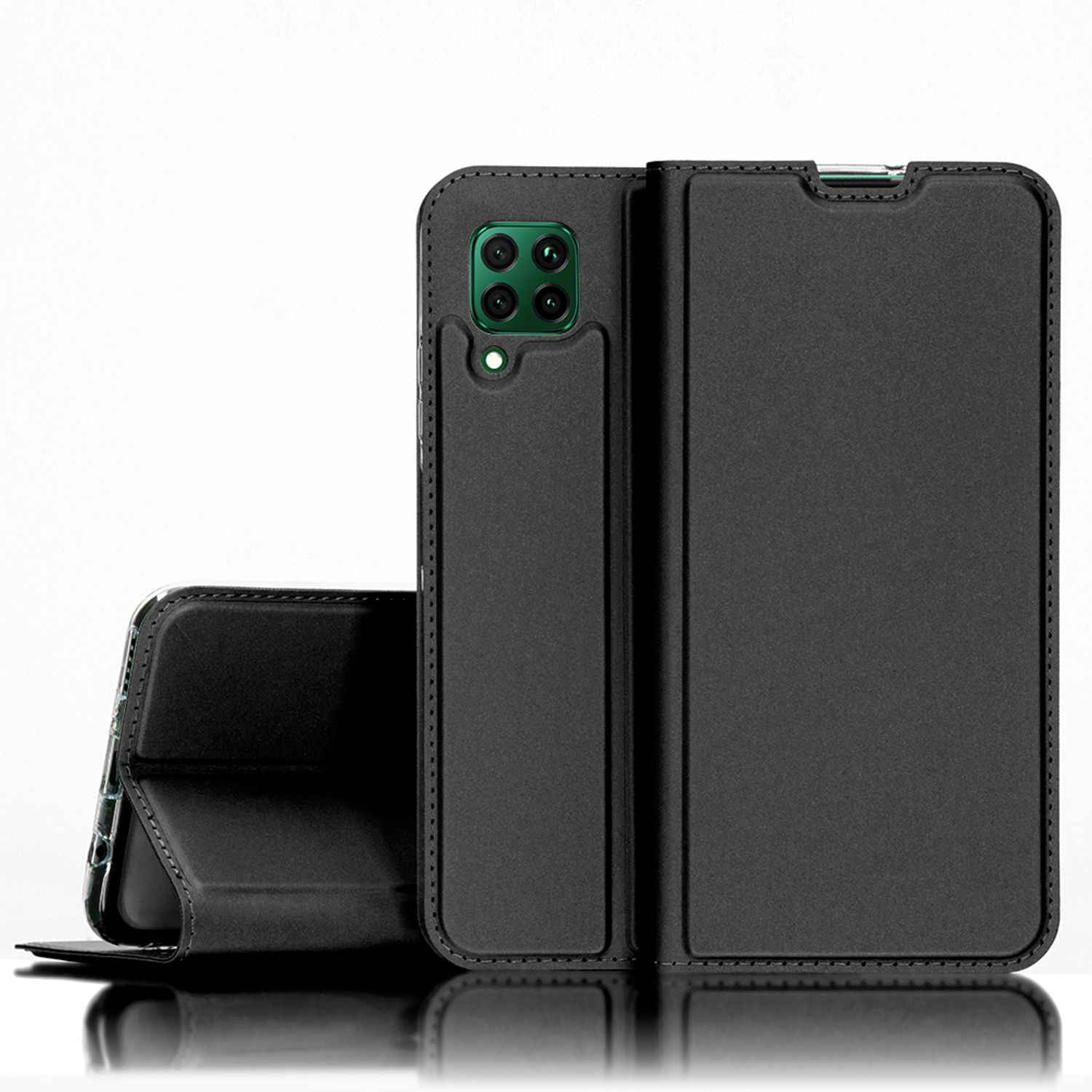 NALIA Flip Case mit Cover, Flip Magnetverschluss, P40 Lite, Schwarz Klapphülle Huawei