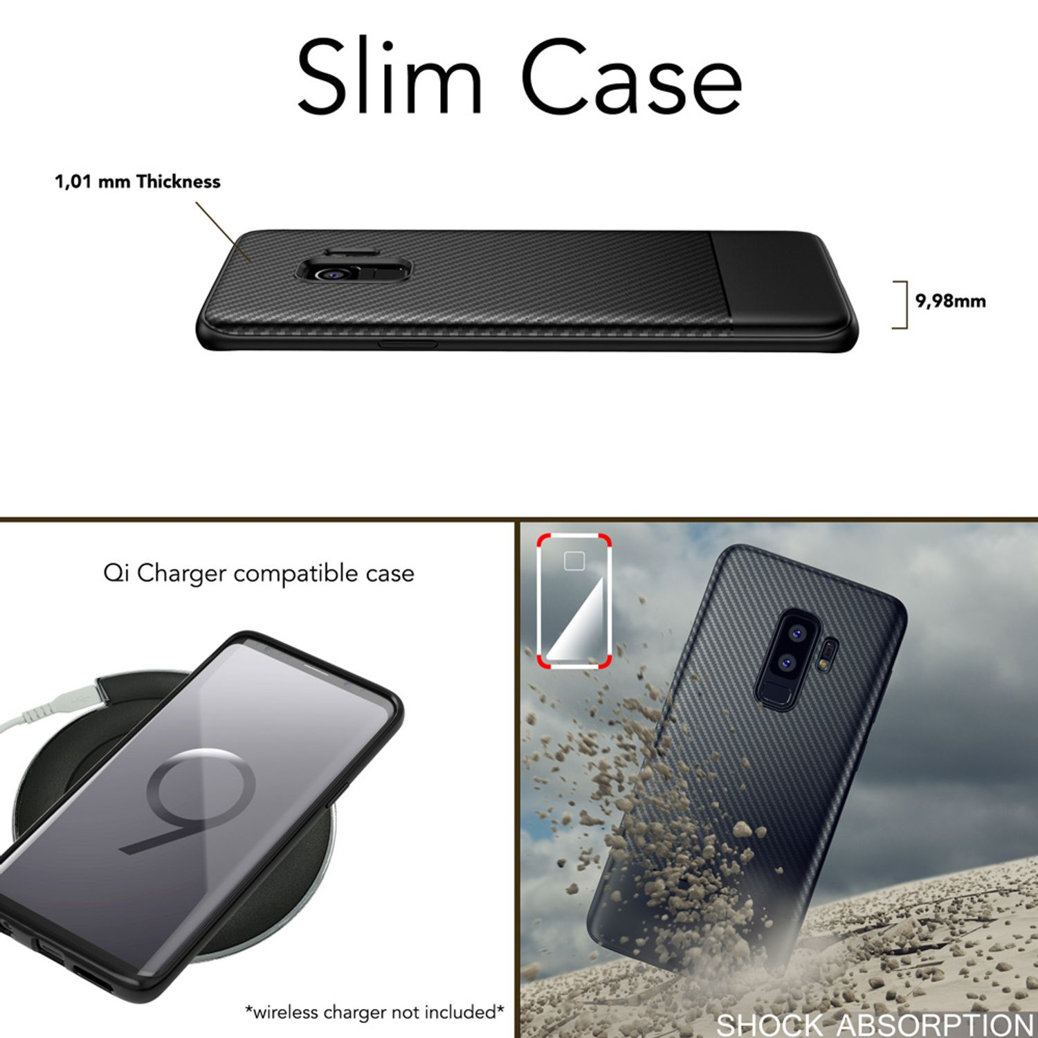 S9 NALIA Carbon-Look Backcover, Samsung, Plus, Schwarz Silikon Galaxy Hülle,