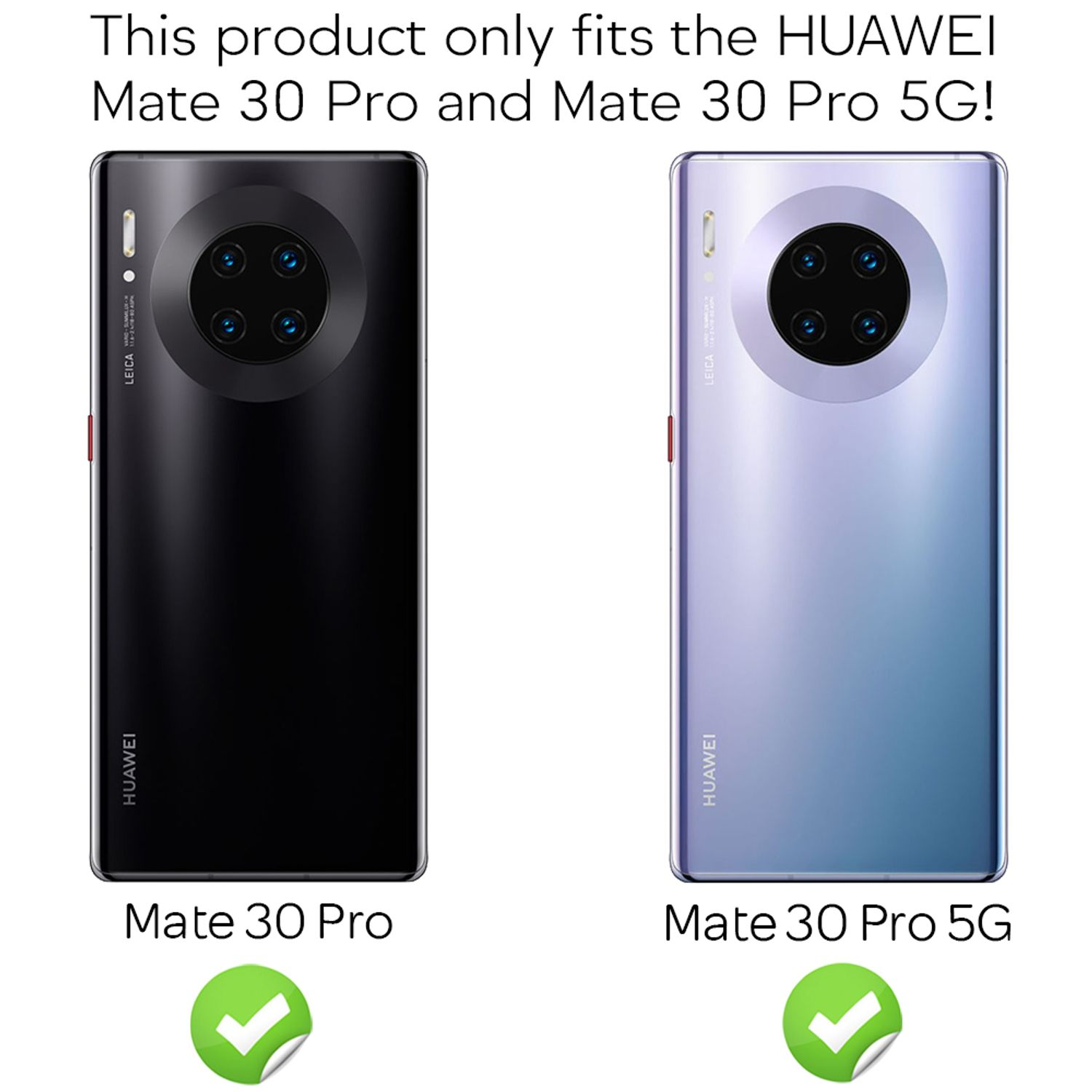 Deux téléphones Huawei Mate 30 Pro. Un noir, l'autre bleu. Les deux sont compatibles.