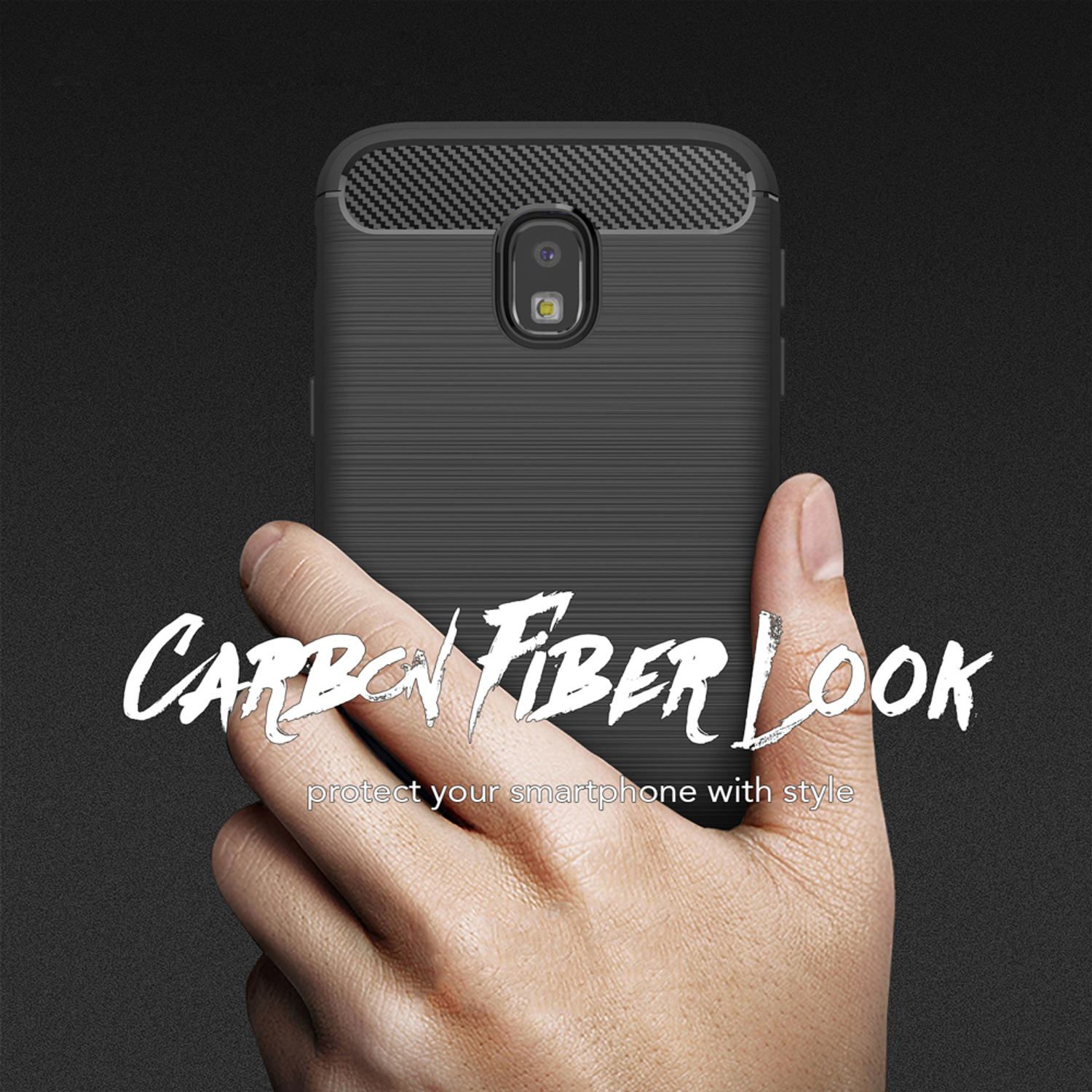 Galaxy Samsung, Backcover, Silikon J3 Schwarz NALIA Hülle, (2017), Carbon-Look