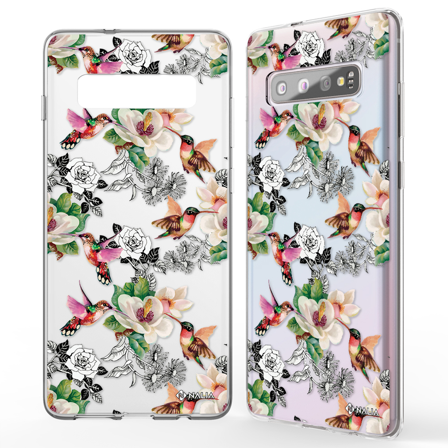 Handyhüllen mit Kolibri- und Blumendesign.