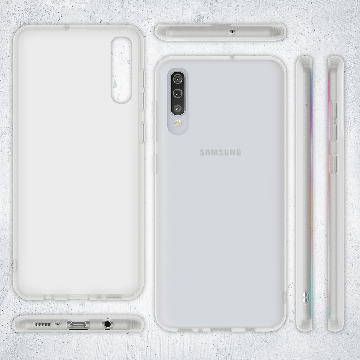 NALIA Semi-Transparente Silikon Hülle, Backcover, Samsung, A50, Weiß Galaxy