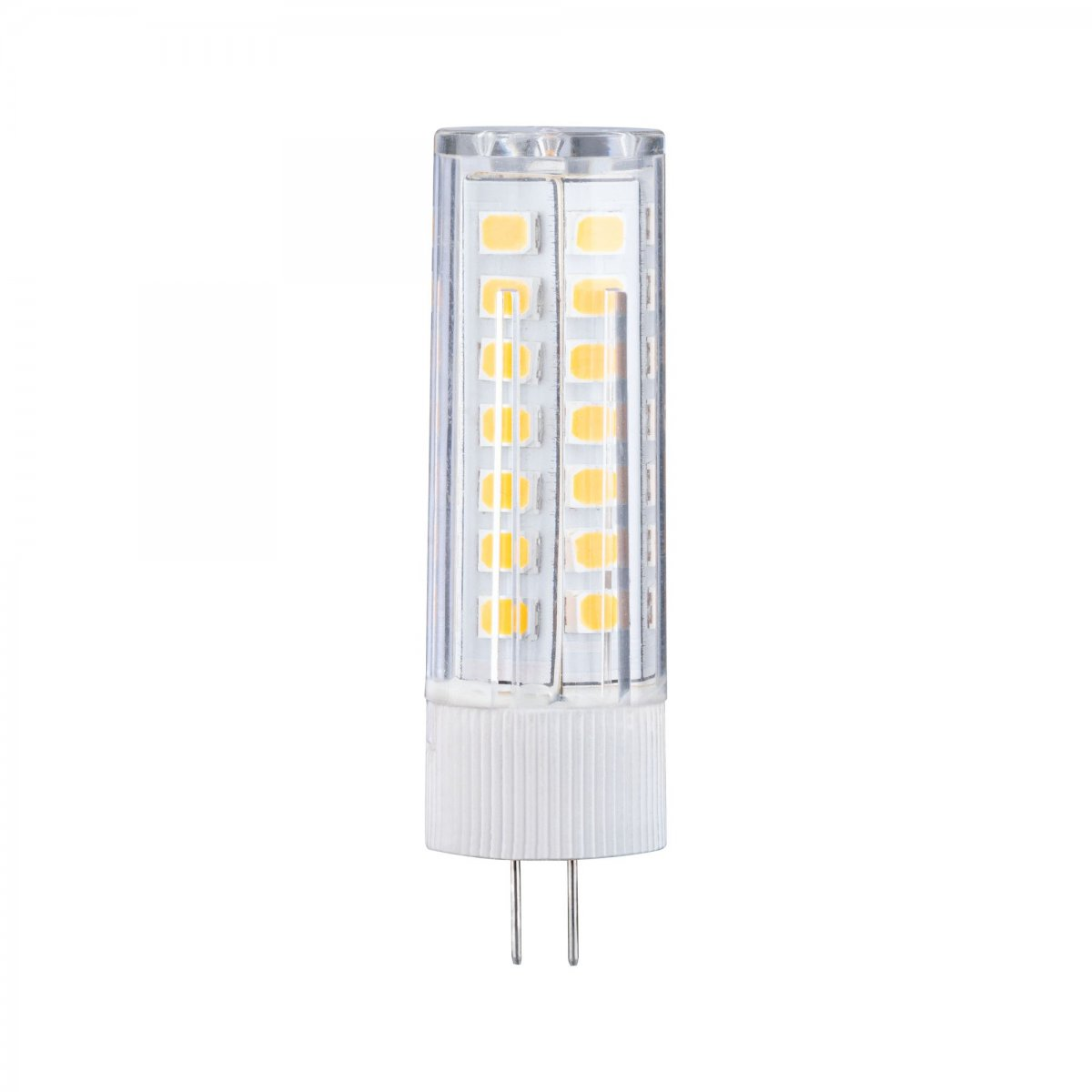 Eine kleine Glühbirne mit vertikalen Reihen gelber LED-Leuchten.