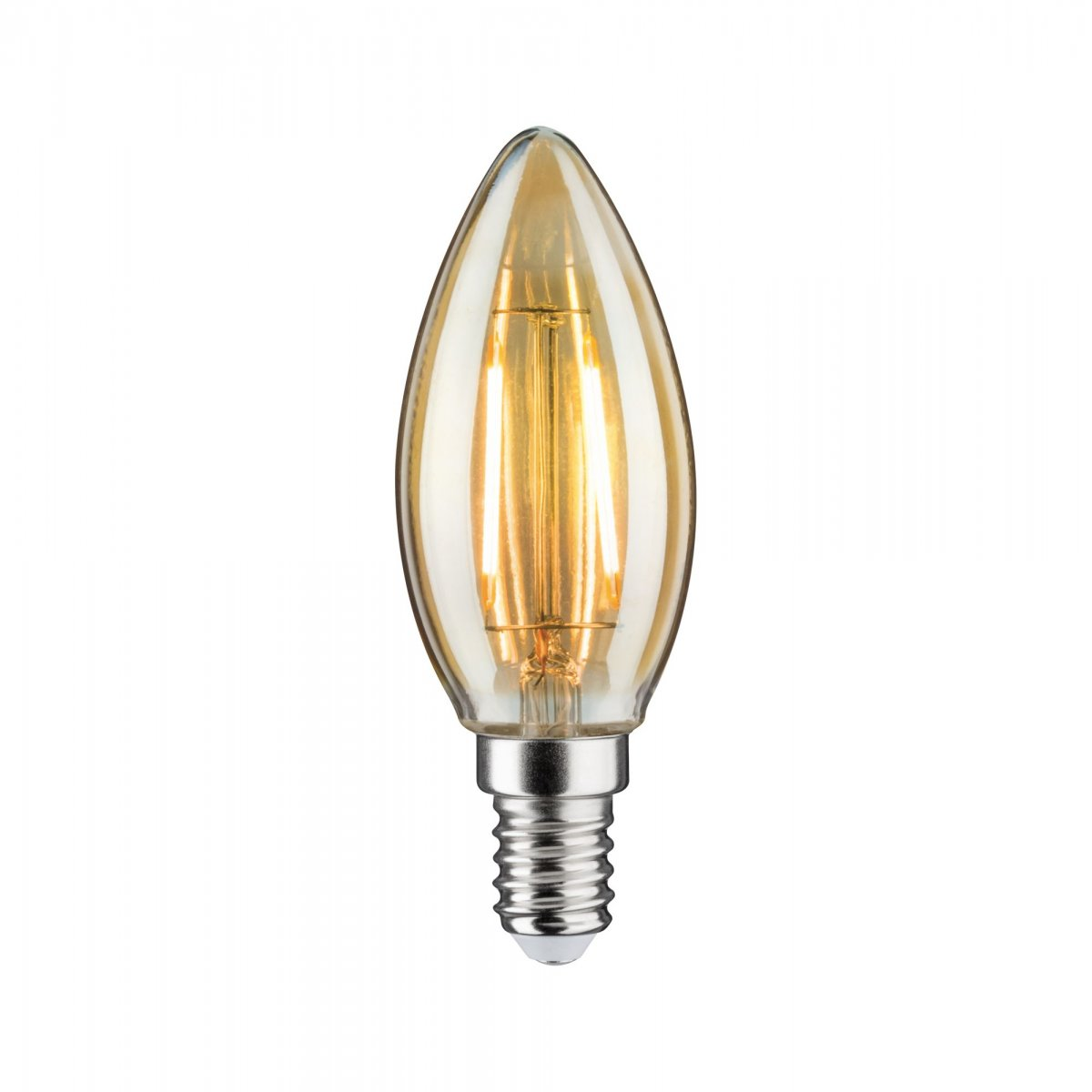 Nahaufnahme einer dekorativen Glühbirne mit goldener Farbe.