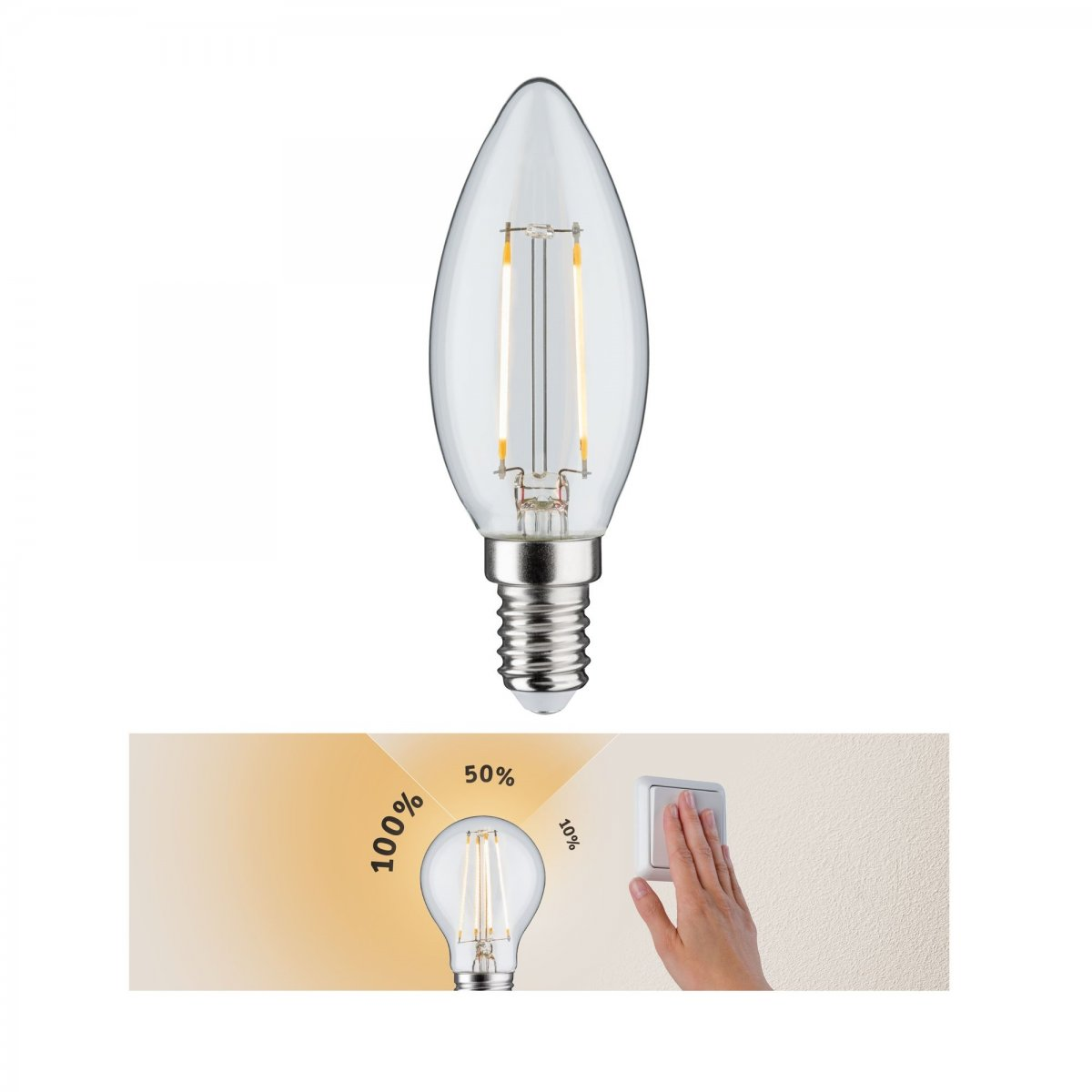 Żarówka i ściemniacz. Żarówka świeci na różnych poziomach.