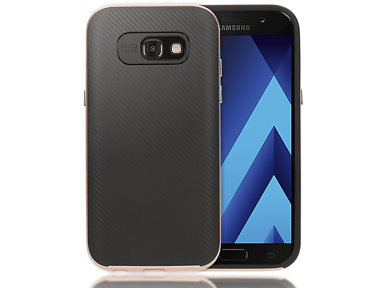 NALIA Carbon-Look Silikon Hülle, Samsung, Backcover, Galaxy Nicht verfügbar A3 (2017)