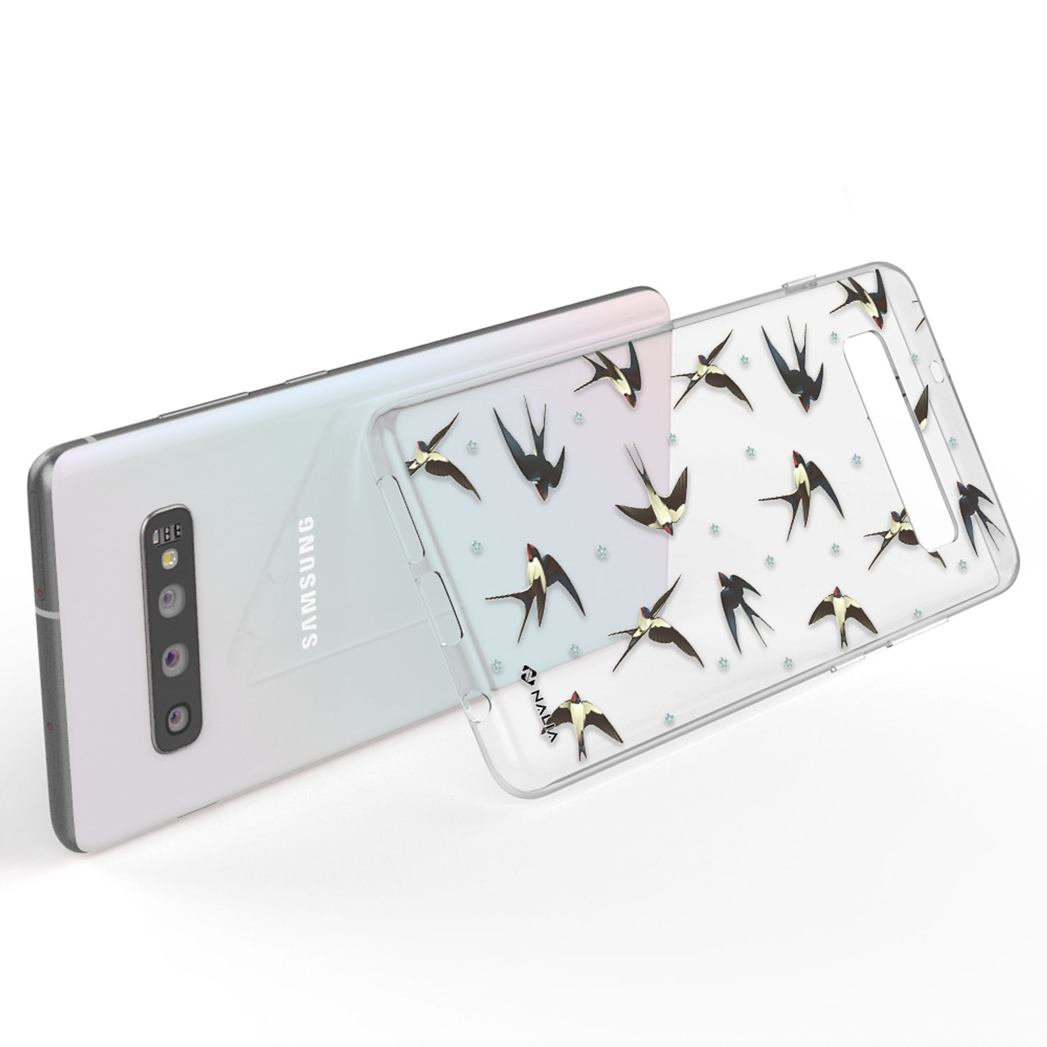 Handyhülle mit Schwalbenmuster, mit einem Samsung-Telefon.