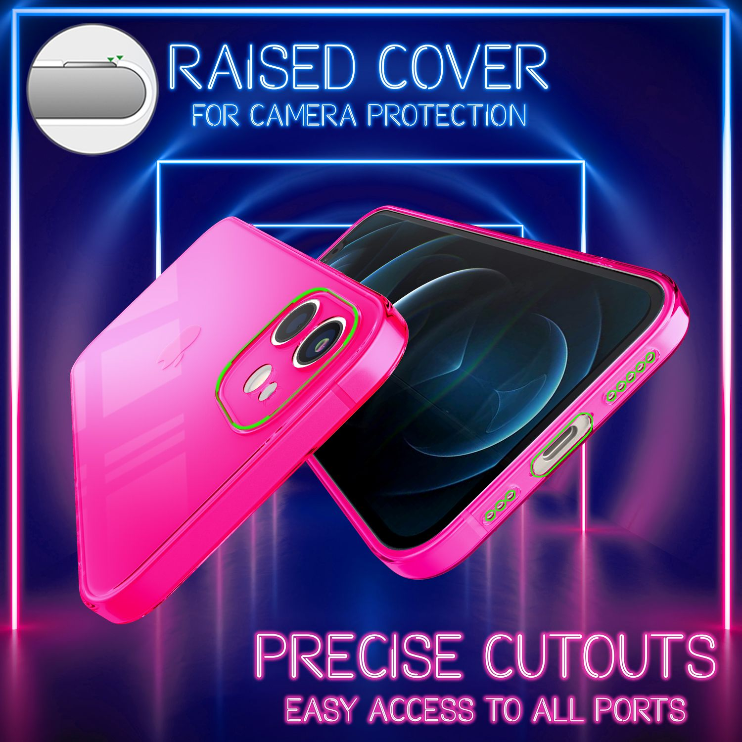 Transparente Backcover, Klar NALIA Apple, iPhone Silikon Hülle, Pink Neon 12,