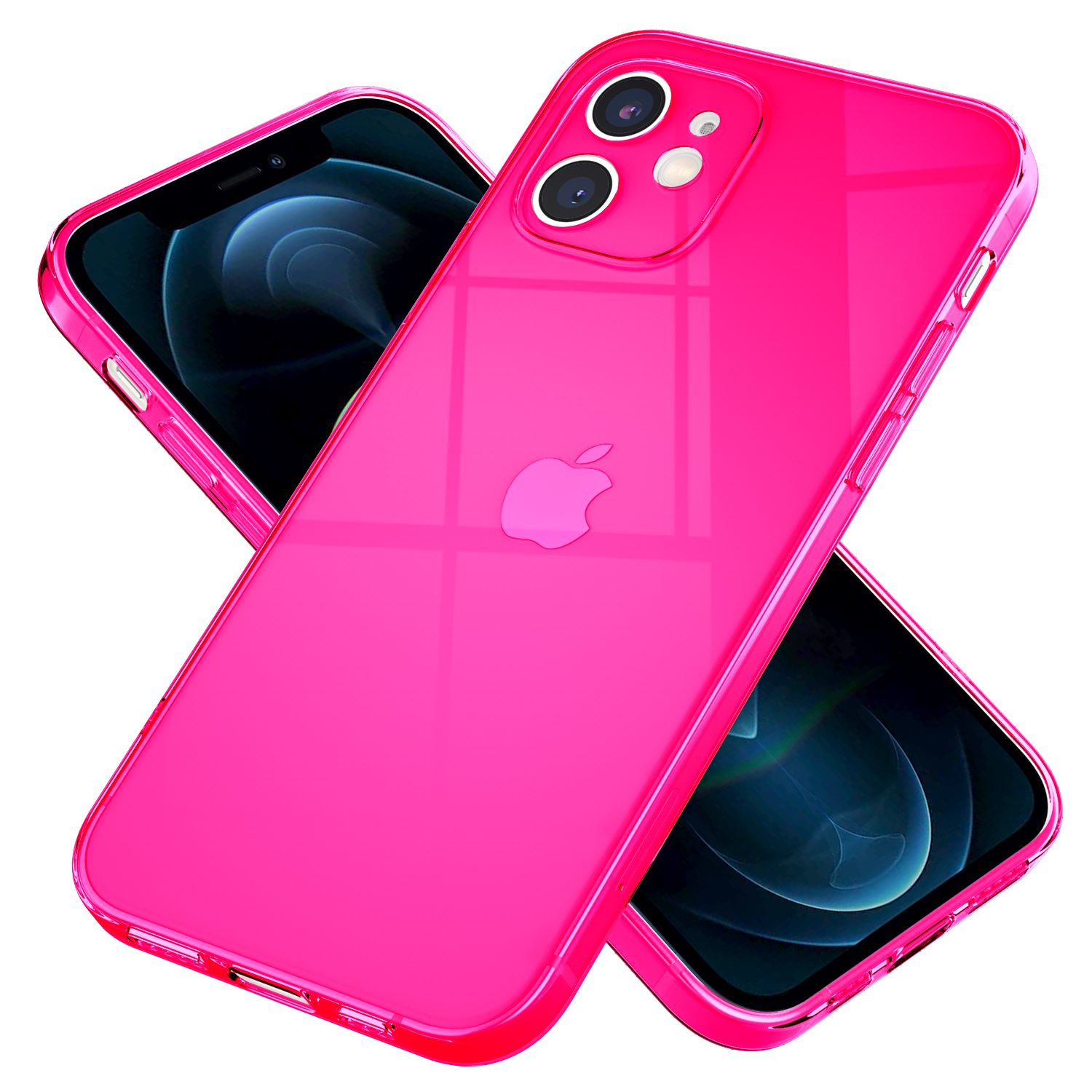 Backcover, Pink Hülle, Transparente NALIA iPhone Silikon Apple, Klar Neon 12,