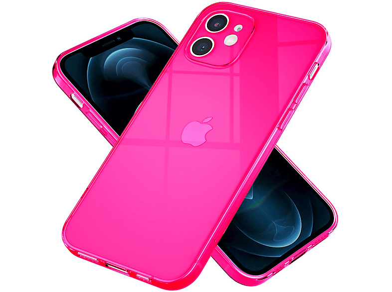 iPhone 12, Apple, Silikon Backcover, Klar Neon Pink Transparente Hülle, NALIA