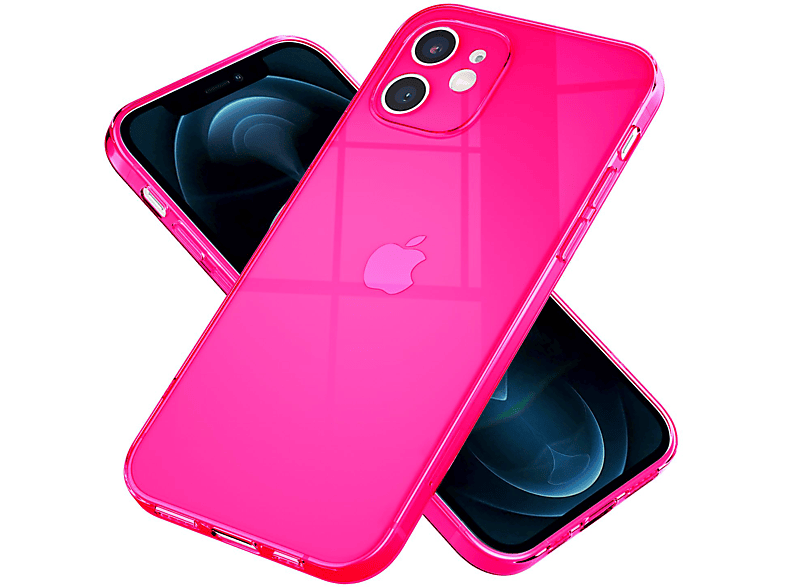 NALIA Klar Transparente Neon Silikon Hülle, Backcover, Apple, iPhone 12 Mini, Pink