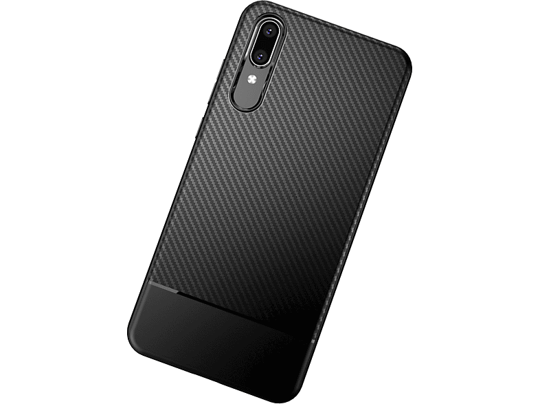 NALIA Carbon Look Silikon Schwarz Backcover, P20, Hülle, Huawei